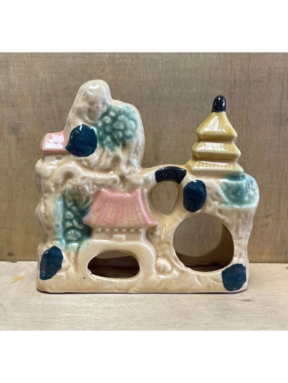 Vintage Ceramic Asian Pagoda and Mountain Scene Aquarium Figurine